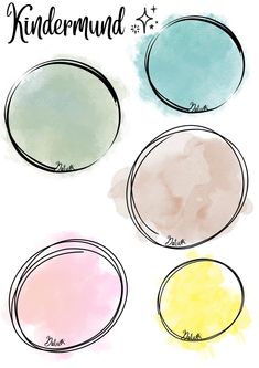 four watercolor circles with the words kindermut on them