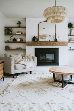 a living room filled with furniture and a fire place