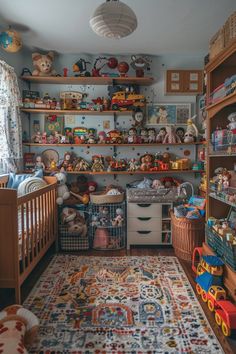 29 Vintage Inspired Nursery Ideas for a Timeless Baby Room 19 Whimsical Bedroom Kids, Indie Nursery, Thrifted Nursery, Eclectic Baby Nursery, Vintage Playroom, Vintage Boys Room, Vintage Inspired Nursery, Glam Nursery, Toys Room