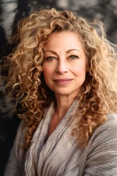 Long layered curls curly hairstyle for older women. Curly Hair Cuts For Women, Medium Curly Hairstyles For Women, Long Naturally Curly Hair, Curly Hairstyles Women, Haircut Ideas Brown Hair, Long Blonde Curls, Blonde Curly Bob, Style Of Hair, Layered Curls