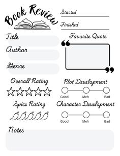 the book review worksheet is shown in black and white