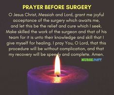 a lit candle with the words prayer before surgery