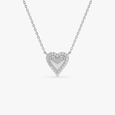 14K Diamond Puffed Heart Love Necklace 14K White Gold Ferkos Fine Jewelry Heart-shaped Diamond Necklace For Gift, Heart-shaped Diamond Necklace With Accents As Gift, Gold Diamond Accented Heart-shaped Necklace, Heart-shaped Diamond Necklace With 14k Gold, Heart-shaped Diamond Necklace For Valentine's Day, Layering Necklaces, Puffed Heart, Gold Colors, Heart Love