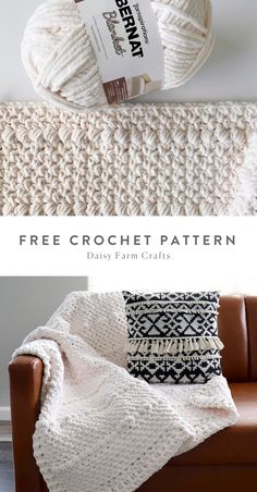 a crocheted blanket with text that reads, free crochet pattern daisy farm crafts