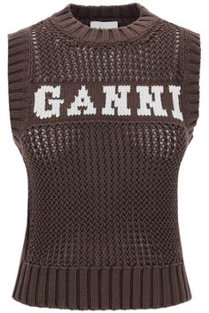 55% Cotton, 45% Polyamide Ganni Vest, Logo Knit, Knitted Vest, Heron Preston, Mohair Sweater, See By Chloe, Knit Vest, Knitwear Women, Dolce And Gabbana