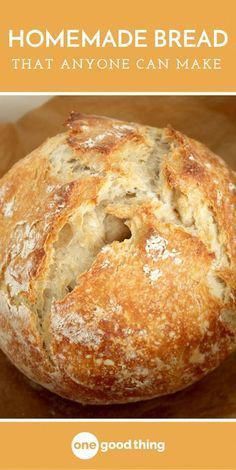 a loaf of bread sitting on top of a cutting board with the title homemade bread that anyone can make