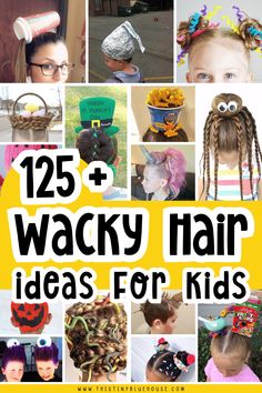 Are you looking for a wacky hairstyle for kids? Here are over 125 wild and wacky hairdos for kids perfect for spirit or red ribbon week.rnrnWe've got crazy hair day ideas for girls, boys, long hair, short hair and all the holidays too.rnrnHead on over to our site today to get some crazy hair day inspiration right now. Kids Crazy Hair Day Ideas Girls Easy Short Hair, Crazy Hair And Sock Day At School, Funny Hair Day At School, Crazy Hairstyles For Crazy Hair Day, Crazy Hair Day Ideas Long Hair, Mad Hair Day, Tacky Day Hairstyles, Crazy Hair Day Inspiration, Quick Easy Crazy Hair Day Ideas