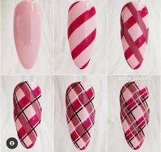 Nagel Stamping, Plaid Nail Designs, Plaid Nail Art, Kutek Disney, Line Nail Art, Nail Drawing, Nail Designs Tutorial