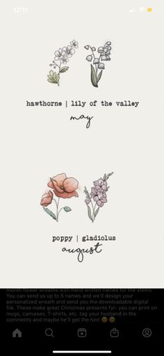 an image of some flowers and words on a cell phone screen, with the caption'hawthorne i lily of the valley my poppy '