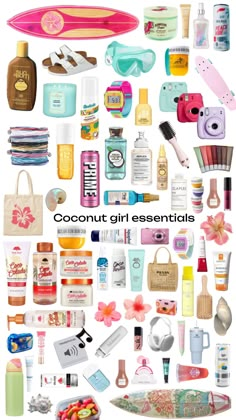 a collage of various items that include cosmetics, perfumes and other things to be seen