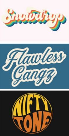 four different logos with the words, fearless gang and one on it's side