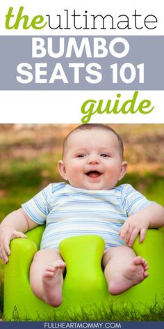 a baby sitting on top of a green chair with the title, the ultimate bumbo seats