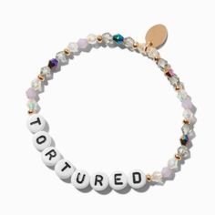 ''Tortured'' Beaded Stretch Bracelet Alphabet Beads Bracelet, Crown Hair Clip, Sensitive Ears Earrings, Invisible String, Piercing Kit, Word Bracelet, Alphabet Beads, Jewelry Words, Fashionable Jewelry