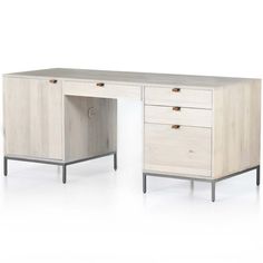 an office desk with two drawers and one drawer on the top, in white wood