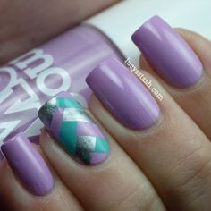 Lavender, teal & silver braid Tumblr Nail Art, Lilac Nails, Fishtail Braid, Latest Nail Art, Pedicure Nail Art, Unique Nails, Fancy Nails, Pedicure Nails, Purple Nails