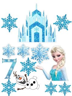 an image of frozen princess with snowflakes and numbers for the number seven on it