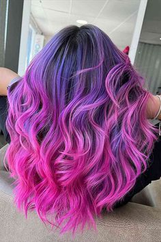 purple and cotton candy pink ombre Pink Ombre Hair, Purple Ombre Hair, Cotton Candy Hair, Dyed Hair Purple, Pink Hair Dye, Candy Hair, Dark Hair With Highlights