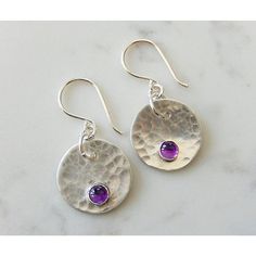 The Amethyst Silver Disc Earrings Have Been Created By Hand From Sterling Silver Sheet, Fine Silver Bezels And Amethyst Cabochons. I Hammered The Discs To Add Texture And Soldered The Bezel Cups Before Setting The Deep Purple Amethyst Cabochons. The Discs Measure 17mm And Dangle An Inch From The Ear. Nickel-free Silver Amethyst Jewelry, Silver Sterling Silver Earrings With Round Stone, Silver Amethyst Gemstone Earrings, Silver Amethyst Earrings For Anniversary, Silver Amethyst Birthstone Earrings, Silver Earrings With Birthstone For Jewelry Making, Sterling Silver Earrings With Round Birthstone, Pink Pearl Earrings, Hammered Jewelry