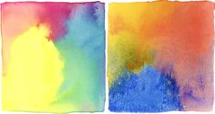 two watercolor papers with different colors on them