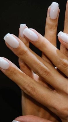 Milky White Squoval Nails, White Ish Nails, Squoval White Nails, Whitish Nails, White Squoval Nails, Classy Engagement Nails, Sheer White Nails, Short Elegant Nails, Milky White Gel Nails