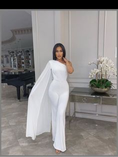 Reception Jumpsuit, Wedding Rompers, Wedding Dress With Cape, Jumpsuit Wedding, Elegant Streetwear, Dress With Cape, Cape Wedding Dress, Shoulder Cape