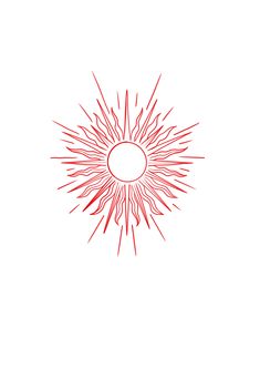 a drawing of a sunburst on a white background with red lines in the center