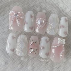 Kawaii Winter Nails, Adorable Nails, Kids Nail Designs, Coquette Nails, Cute Pink Nails, Fake Nails Designs, Cute Simple Nails, Shoe Nails