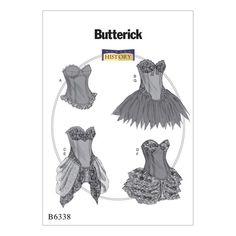 the butterick pattern is shown in three different styles, including dress and bustle