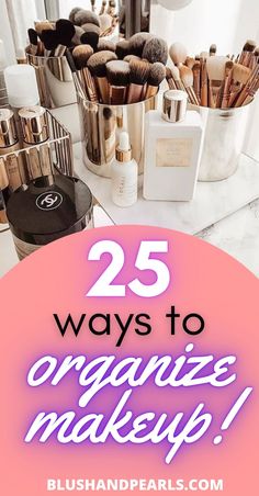 25 Ways To Organize Your Makeup! Find out how to store your makeup to find everything you need in a stylish set up! | amazon acrylic makeup organizers | acrylic storage ideas | makeup organization ideas | makeup storage vanity desk | makeup drawer ideas | how to organize beauty products | pretty storage ideas | home organization ideas | Make Up Dresser Organization, Makeup Storage Countertop, Organize Cosmetics Bathroom, Everyday Makeup Organization, Decorating Vanity Area, Makeup Storage Bathroom Counter, Make Up Brushes Storage, Makeup Storage On Dresser