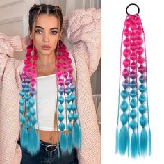 PRICES MAY VARY. 🌺Festival Bubble Braids - Want to spice up your hair for a festival, but on a budget? Bring the Behufun colored bubble ponytail extension to complete your outfit! These easily attach to your hair and can be added to space buns, one high pony, or two lower pig tail. If you want to add length and more volume, we recommend 2-3 packs. Length: 20 inch/51cm, Weight: 50g/1.8 oz; 🌺Ready and Lightweight to Wear - No need to DIY hair style yourself, no braiding skills required. So light Festival Braids, Curling Straight Hair, Bubble Ponytail, Colored Hair Extensions, Ponytail Wig, Kids Bubbles, Special Occasion Hairstyles, Synthetic Hair Extensions, Ponytail Extension