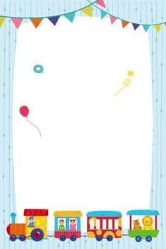 a birthday card with a train and balloons