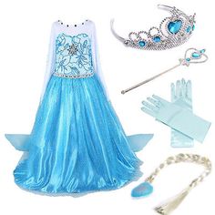 Kids Girls Dresses Elsa Frozen dress costume Princess Anna party dresses +4PCS Frozen Princess Costume, Elsa Frozen Dress, Carnival Gift, Disney Princess Toys, Costume Princess, Frozen Kids