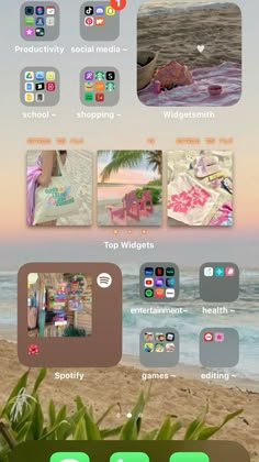 an image of the beach with many different things on it, including pictures and text