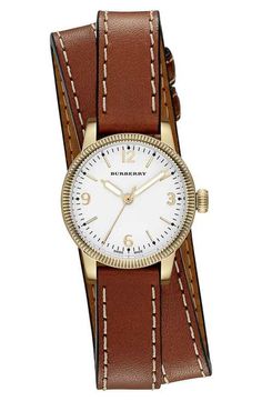 Burberry 'Utilitarian' Round Leather Wrap Watch, 30mm Mode Gossip Girl, Burberry Watch, Brown Watches, Round Watch, Womens Apparel, Round Leather, Women's Watches, Tick Tock