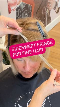 Sonna Jean Brado | What do you do if your client has fine hair and wants a full fringe? PIVOT!😂👍(I couldn’t resist) But seriously, pivoting your sections… | Instagram How To Style Fine Straight Hair, Hairstyles For Big Foreheads Women, Hair Styles For Big Foreheads, Shakira She Wolf, Hair For Big Foreheads, Big Forehead Hairstyles, Cut Bangs Tutorial, How To Cut Fringe, Fringe Bob Haircut