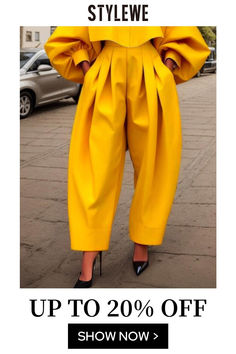 Streetwear Wide Leg Harem Pants With Elastic Waistband, Yellow Wide Leg Pants With Elastic Waistband, Casual Yellow Harem Pants Loose Fit, Yellow Loosely Fitted Harem Pants, Yellow Elastic Waistband Harem Pants, Pocket Stitching, Women Clothes, Street Style Chic, Spring And Fall