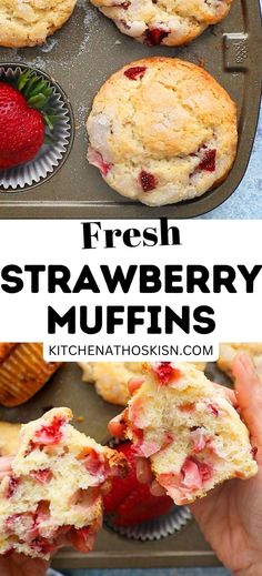 fresh strawberry muffins in a muffin tin