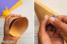 someone is making a paper cone out of construction paper and then folding it into a flower