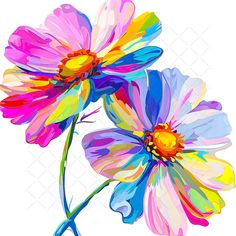 two colorful flowers on a white background