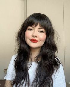 Long Shag Haircut, Long Hair With Bangs, Hair Color And Cut, Cut My Hair, Red Lipstick, Long Hair Cuts, Hair Dos, Long Black, Hair Day