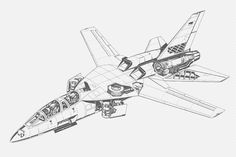 a drawing of a fighter jet flying in the sky with its cockpit open and two engines on