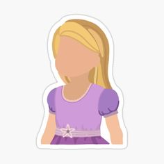 a girl with long blonde hair wearing a purple dress and pink bow tie sticker