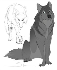 a drawing of two wolfs sitting next to each other