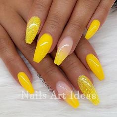 Beautiful and Colorful Art Designs for Short Nails #diynail #nailideas #beautifulacrylicnails Ombre Nail Design, Fingernail Art, Yellow Nail Art, Yellow Nails Design, French Tip Nail Designs, Lovely Nails, Nagel Tips, Awesome Nails