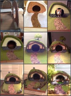 several pictures of different types of houses made out of materials such as grass and rocks