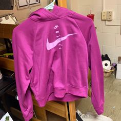 Magenta Nike Hoodie! Basically Brand New! Pink Fleece Hoodie For Sportswear, Pink Fleece Sportswear Hoodie, Pink Fleece Hoodie Sportswear, Pink Fleece Athleisure Sweatshirt, Pink Fleece Sweatshirt For Athleisure, Pink Fleece Sweatshirt Athleisure Style, Pink Fleece Sweatshirt In Athleisure Style, Trendy Pink Hooded Jacket For Winter, Pink Fleece Hoodie With Ribbed Cuffs