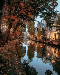 a river running through a city with lots of trees and buildings on either side of it