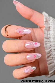 Acrylic nails with bf initials Aesthetic Nails Almond Shape, Cute Almond Shaped Nails Design, Almond Nails Nude Design, Cute Pink Nails Almond, Trendy Nail Art Designs 2022, Almond Nails Designs Aesthetic, Trending Nails 2022, Pink Nail Designs Almond Shape, Pink Neutral Nails