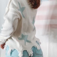 Super Cute Star Sweater Looks And Feels Brand New Never Worn Chunky Sweater Stars, Blue Sweater With Stars, Shien Star Sweater, Winter Star Print Long Sleeve Sweater, Cozy Long Sleeve Sweater With Star Print, Sweater Looks, Cute Star, Star Sweater, Cute Stars