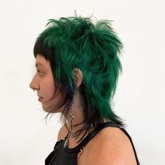 Long Deathhawk, Scene Mullet, Mullet Ponytail, Punk Mullet Long Hair, Mohawk Mullet Woman, Black And Green Mullet, Mullet Hair Dye, Colored Mullet, Grunge Mullet Shaved Sides